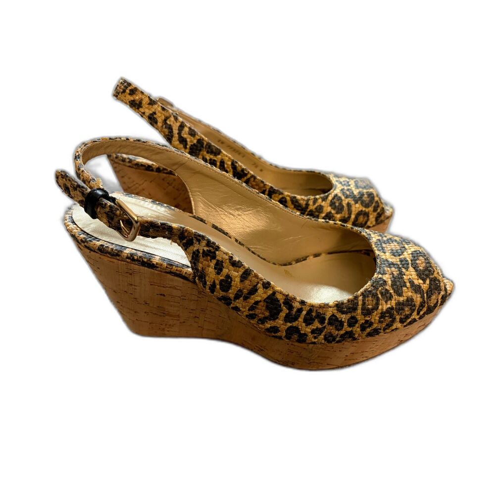 Stuart Weitzman leopard peep-toe sling-back wedges 7.5